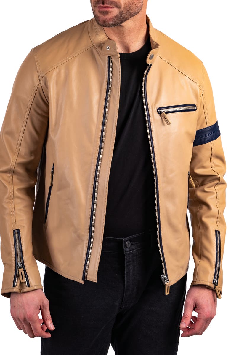 Boneshia Men's Distressed Leather Jacket