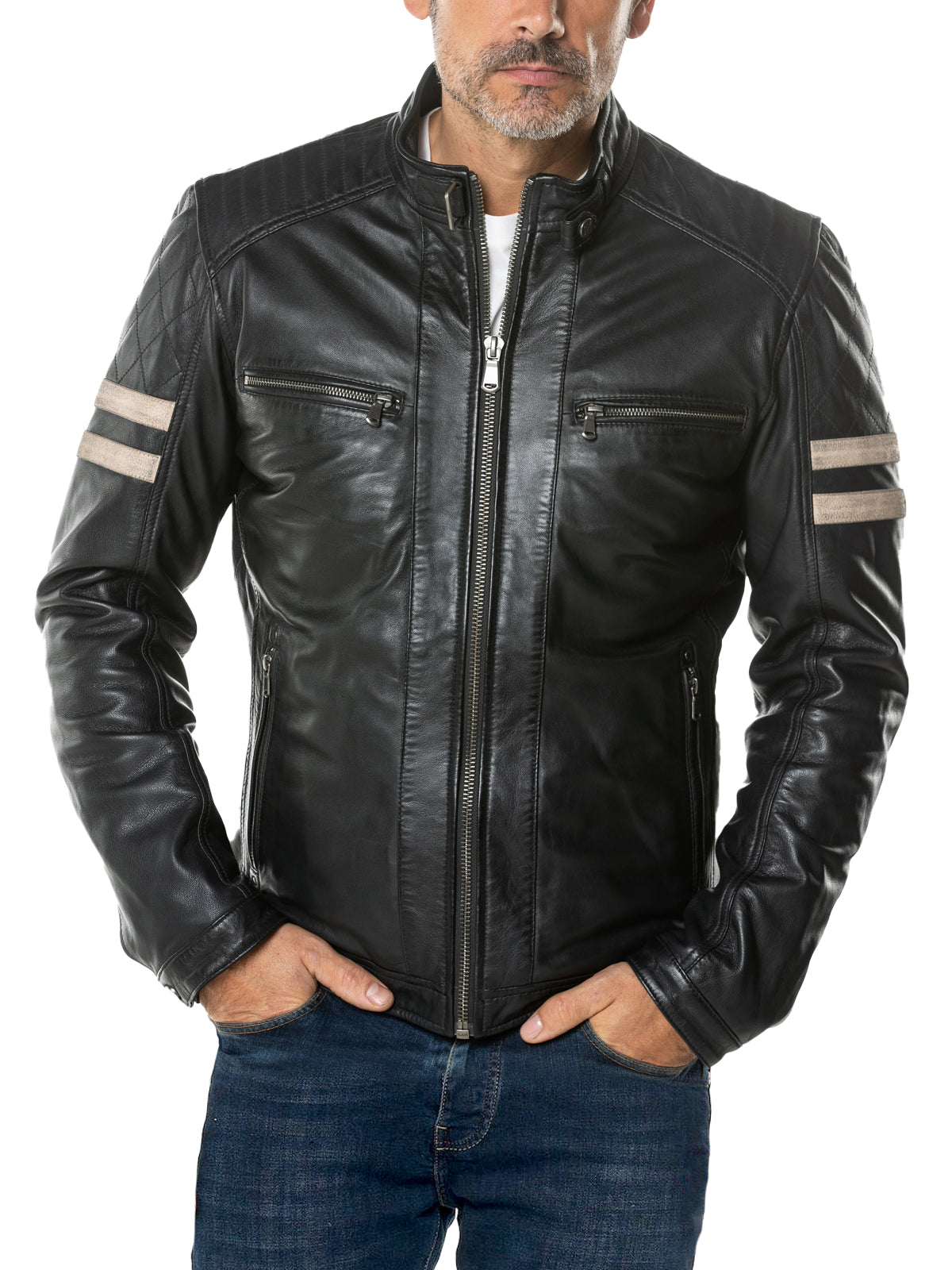 Mens Biker Distressed Brown Leather Jacket