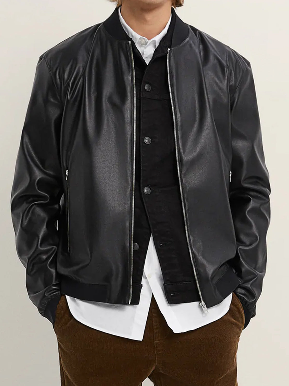 Zara Men's Faux Leather Bomber Jacket