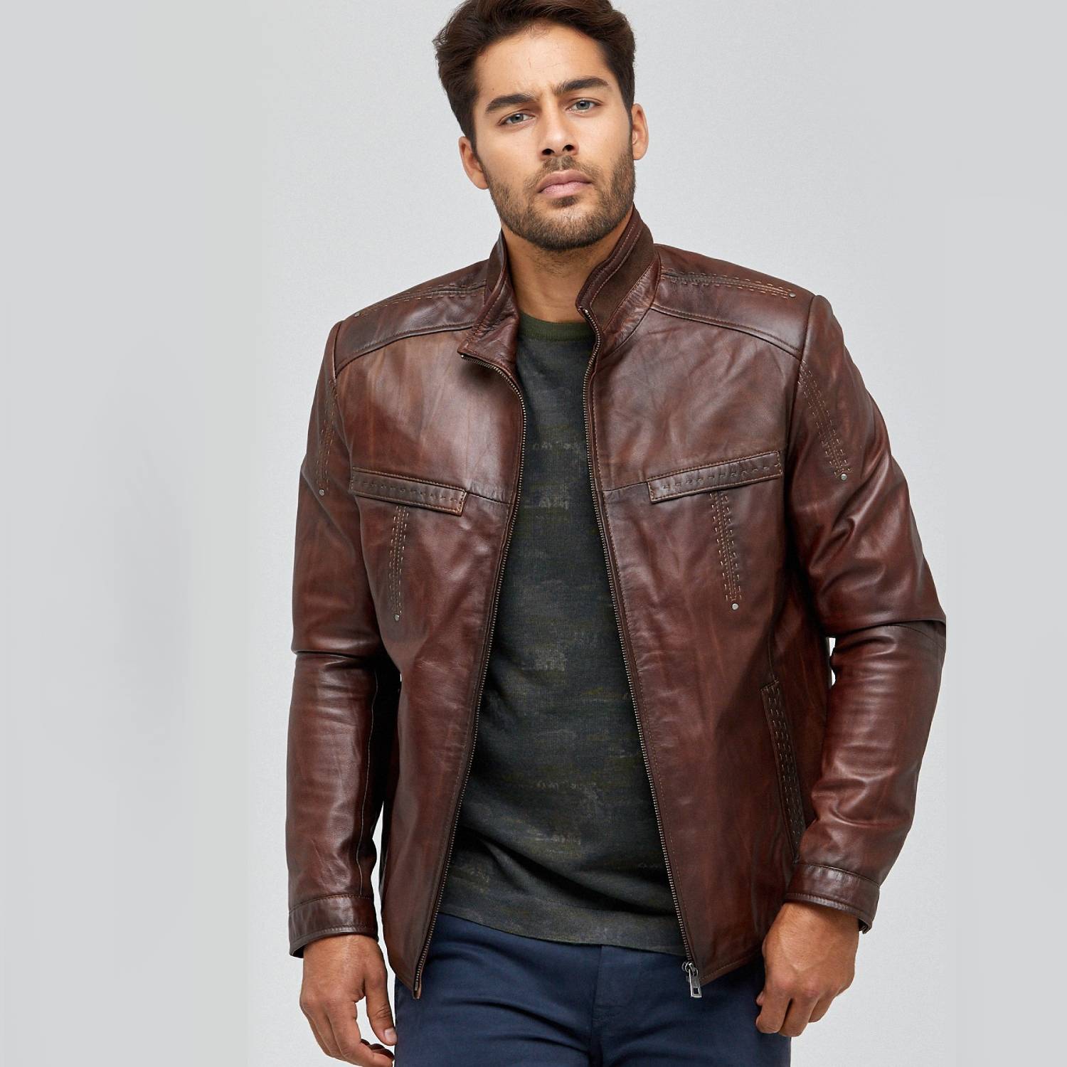 Mens Stylish Brown Moto Jacket – boneshia