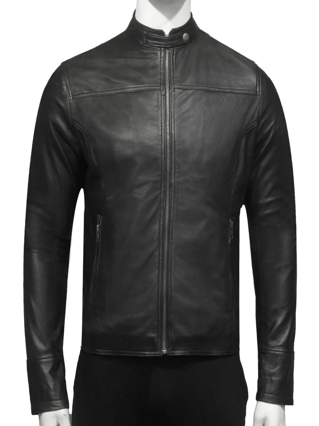 Mens Black Cafe Racer Slim Fit Leather Jacket – boneshia