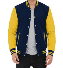 Load image into Gallery viewer, Men&#39;s Casual Blue and Yellow Varsity Jacket
