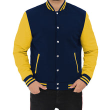 Load image into Gallery viewer, Men&#39;s Casual Blue and Yellow Varsity Jacket
