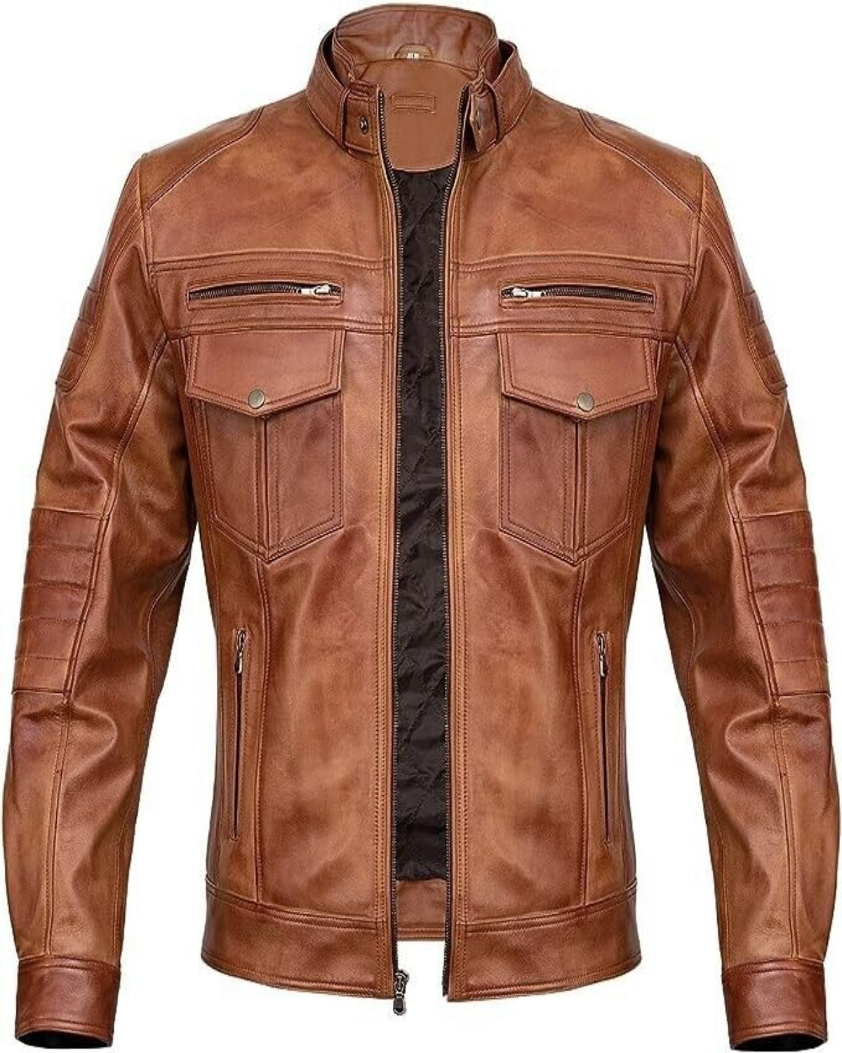 Men's Slim Fit Cafe Racer Motorcycle Leather Jacket – boneshia