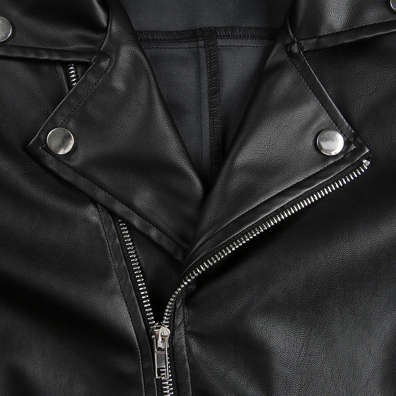 boneshia Womens Arm Chain Leather Jacket Black / S