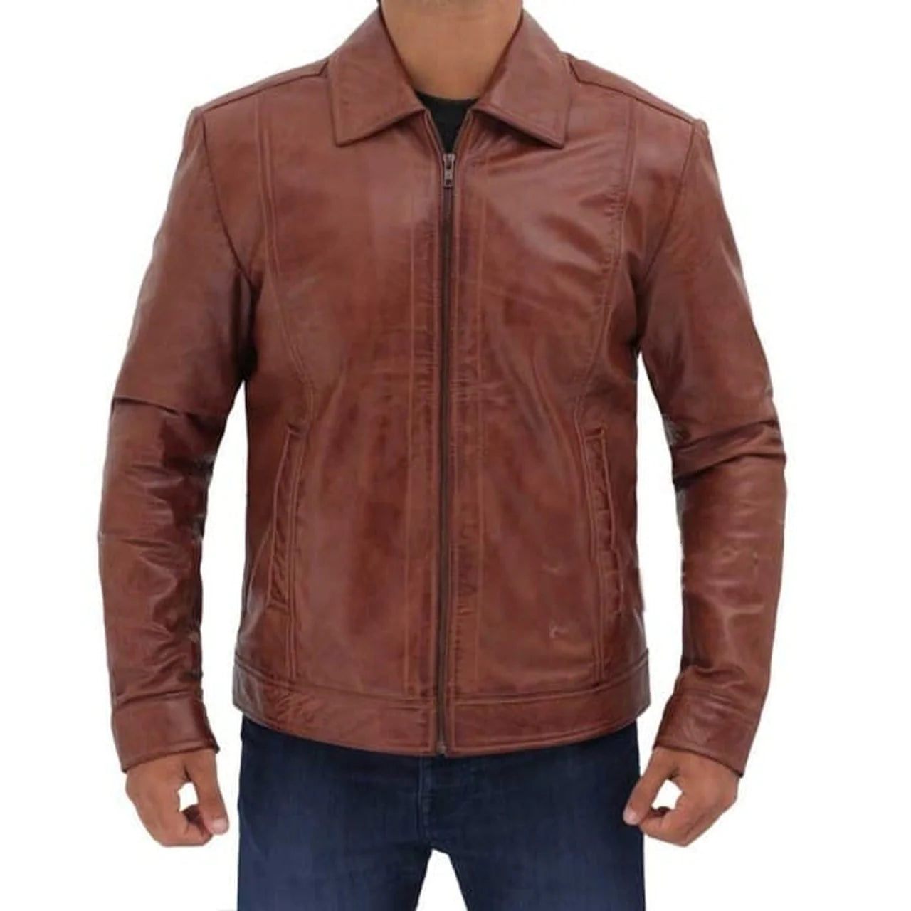 Men's Brown Distressed Leather Motorcycle Jacket – boneshia