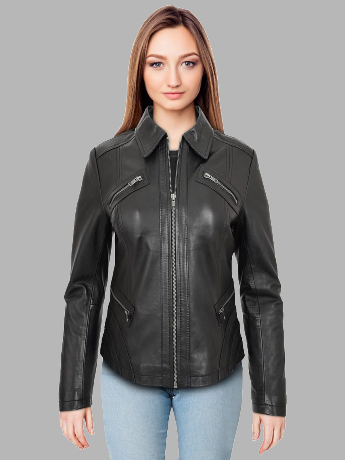 Women Classic Leather Biker Jacket Nova Black – boneshia