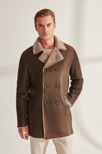 Mens Modern Brown Shearling Leather Coat